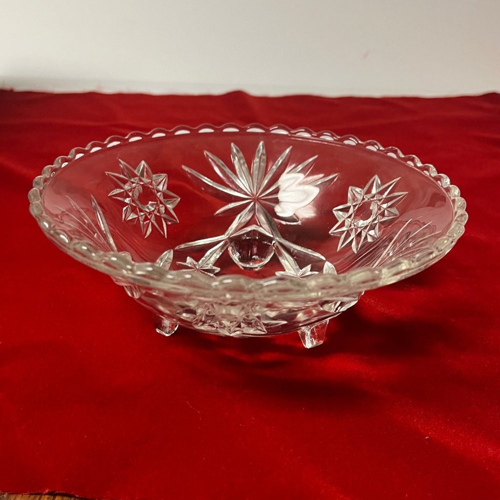 Vintage Anchor Hocking Early American Prescut EAPC Star of David Footed Dish